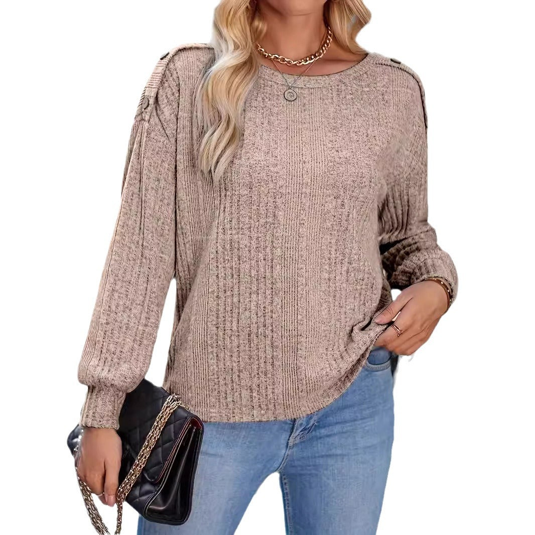 Damen Stylisches Strickoberteil mit überschnittenen Schultern und Knopfdetails R&B