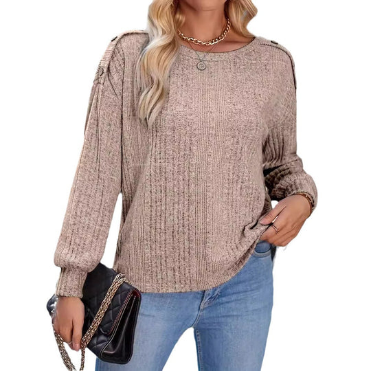 Damen Stylisches Strickoberteil mit überschnittenen Schultern und Knopfdetails R&B