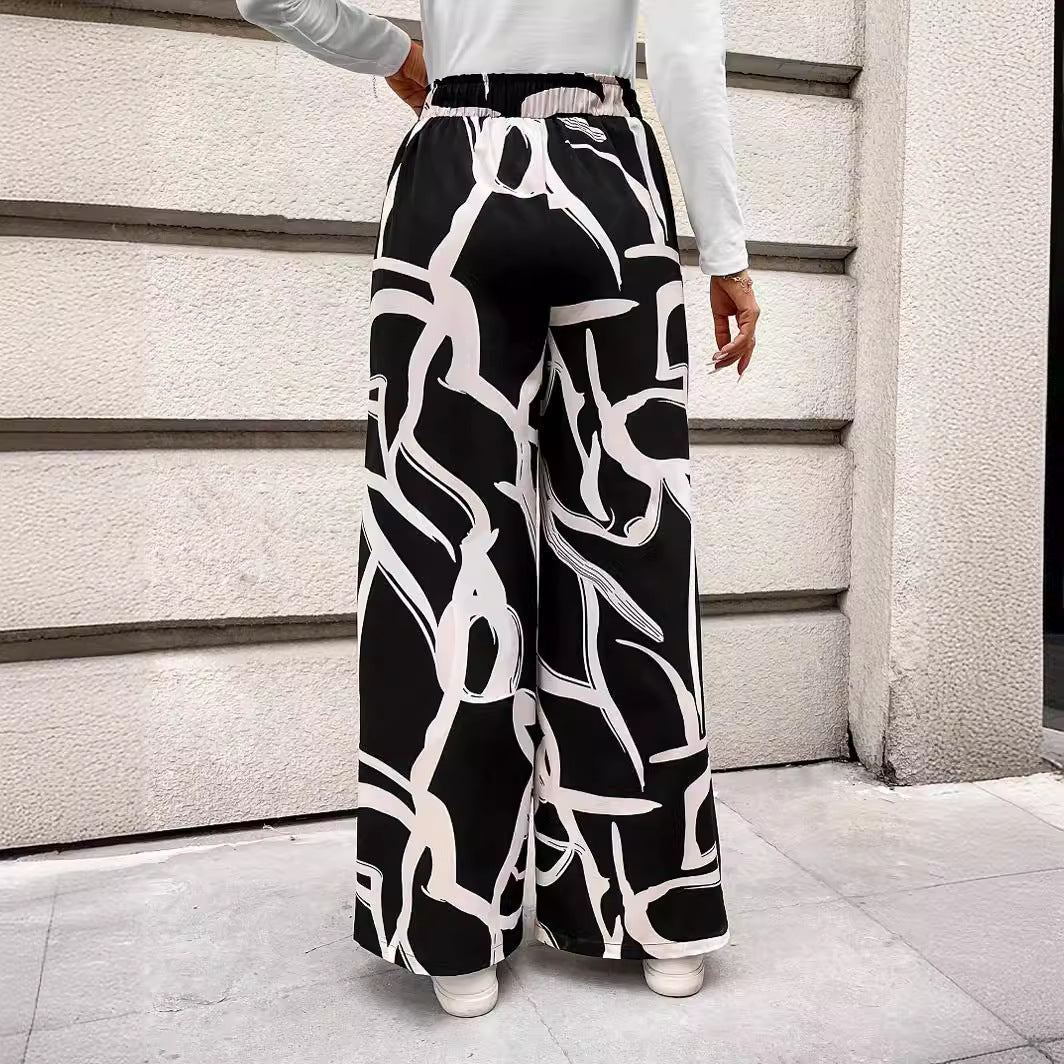 Damen Weit geschnittene Chiffon-Hosen mit modernem Grafikmuster R&B