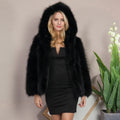 Damen Elegante Kunstfelljacke mit voluminösem Kapuzenkragen R&B