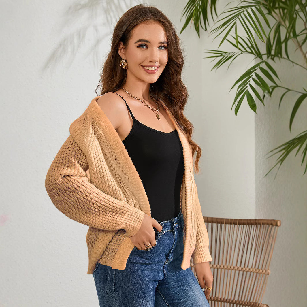 Damen luftiger Strickcardigan mit offenen Kanten und langen Ärmeln R&B