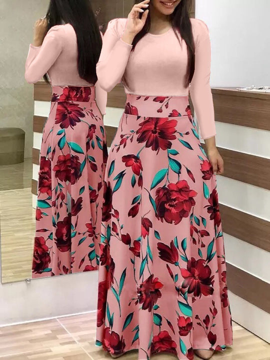 Damen Elegantes Maxikleid mit grafischem Druck und flexiblem Bund R&B