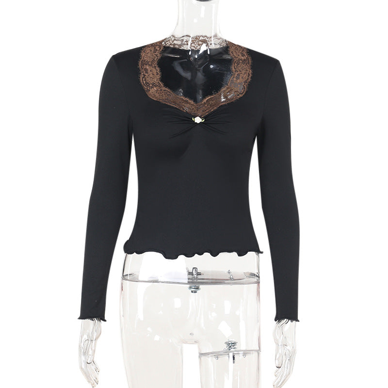 Damen Langarmshirt mit eleganter Spitze und verspieltem Detail R&B