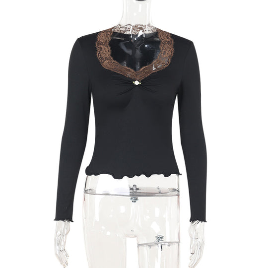 Damen Langarmshirt mit eleganter Spitze und verspieltem Detail R&B