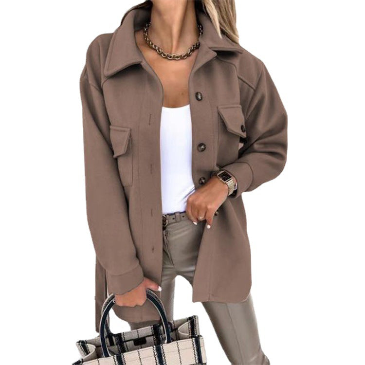 Damen Oversize-Hemdjacke mit praktischen Taschen und modernem Kragen R&B