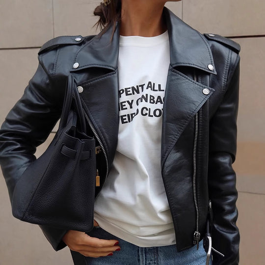 Damen Kunstlederjacke im Biker-Stil mit optimierter Passform R&B