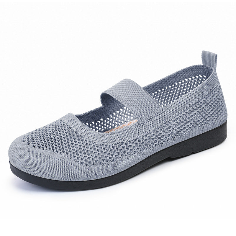 Damen atmungsaktive Strick-Ballerinas mit elastischem Riemen R&B