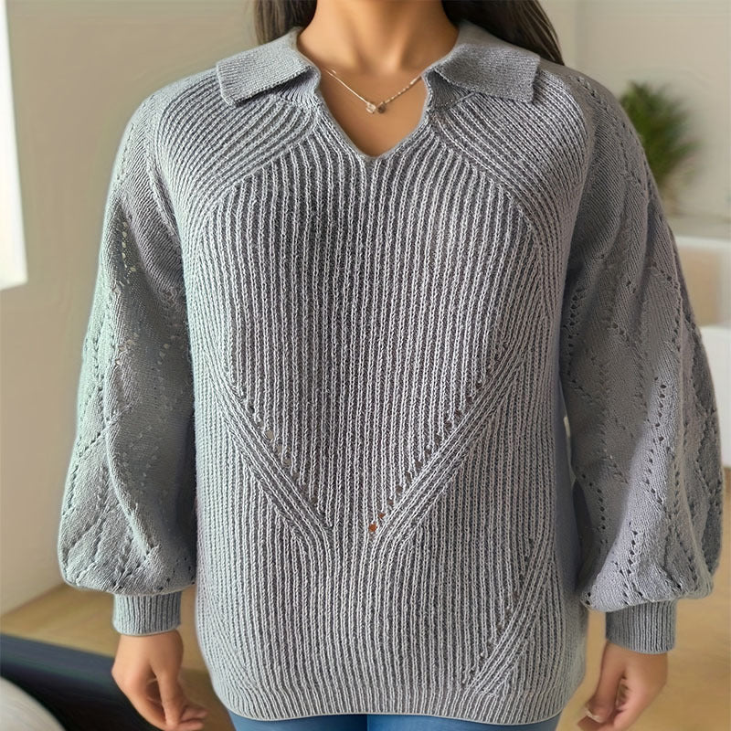 Damen Strickpullover mit V-Ausschnitt und Ballonärmeln R&B