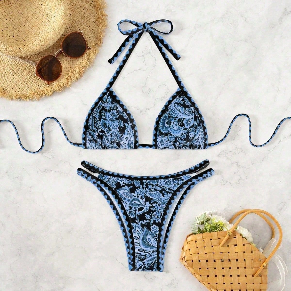Damen Triangel-Bikini mit feinem Dekor R&B