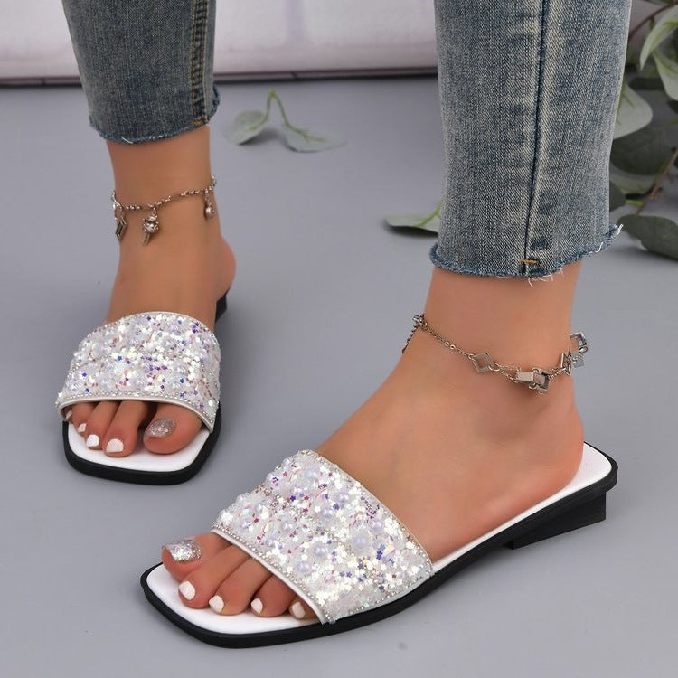 Damen Glitzernde Slides mit eleganter Strass-Applikation R&B