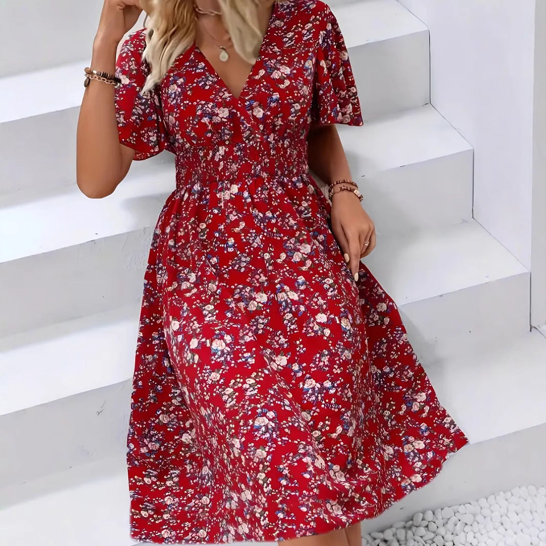 Damen Wickelkleid mit floralem Design und modischem V-Ausschnitt R&B