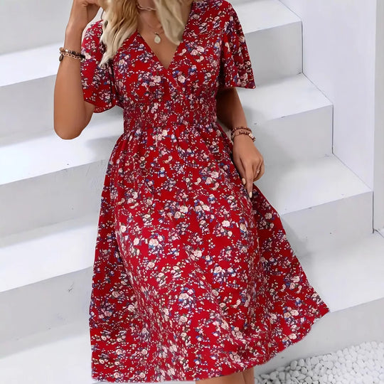 Damen Wickelkleid mit floralem Design und modischem V-Ausschnitt R&B
