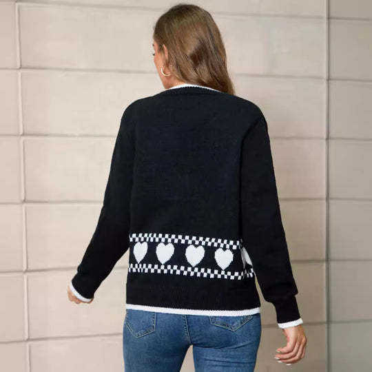 Damen Cardigan mit Herzmuster und kontrastierenden Details R&B