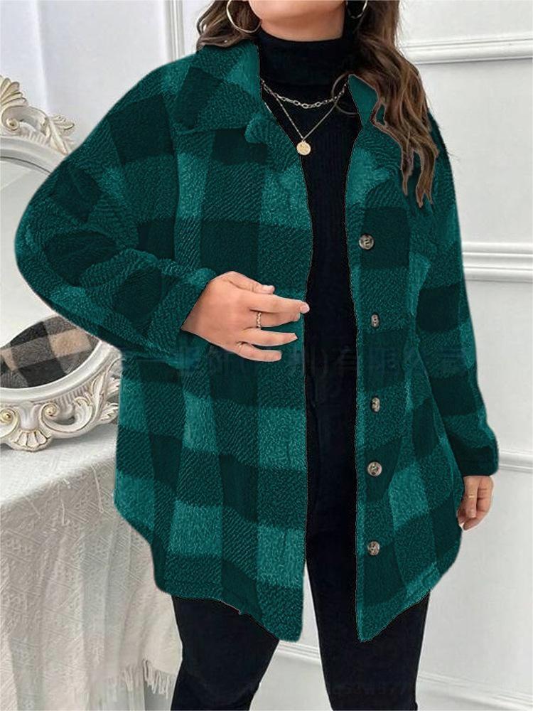 Damen kuschelige Karojacke mit Knopfverschluss und oversized Schnitt R&B