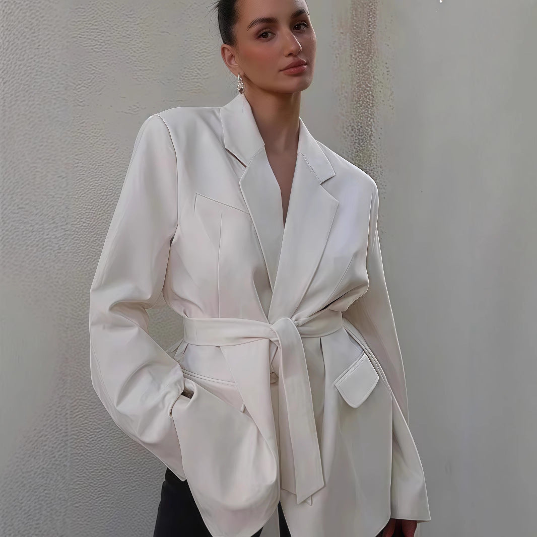 Damen Elegante Blazerjacke mit Gürtel und Taschen R&B