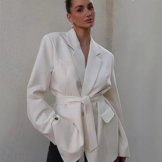 Damen Elegante Blazerjacke mit Gürtel und Taschen R&B