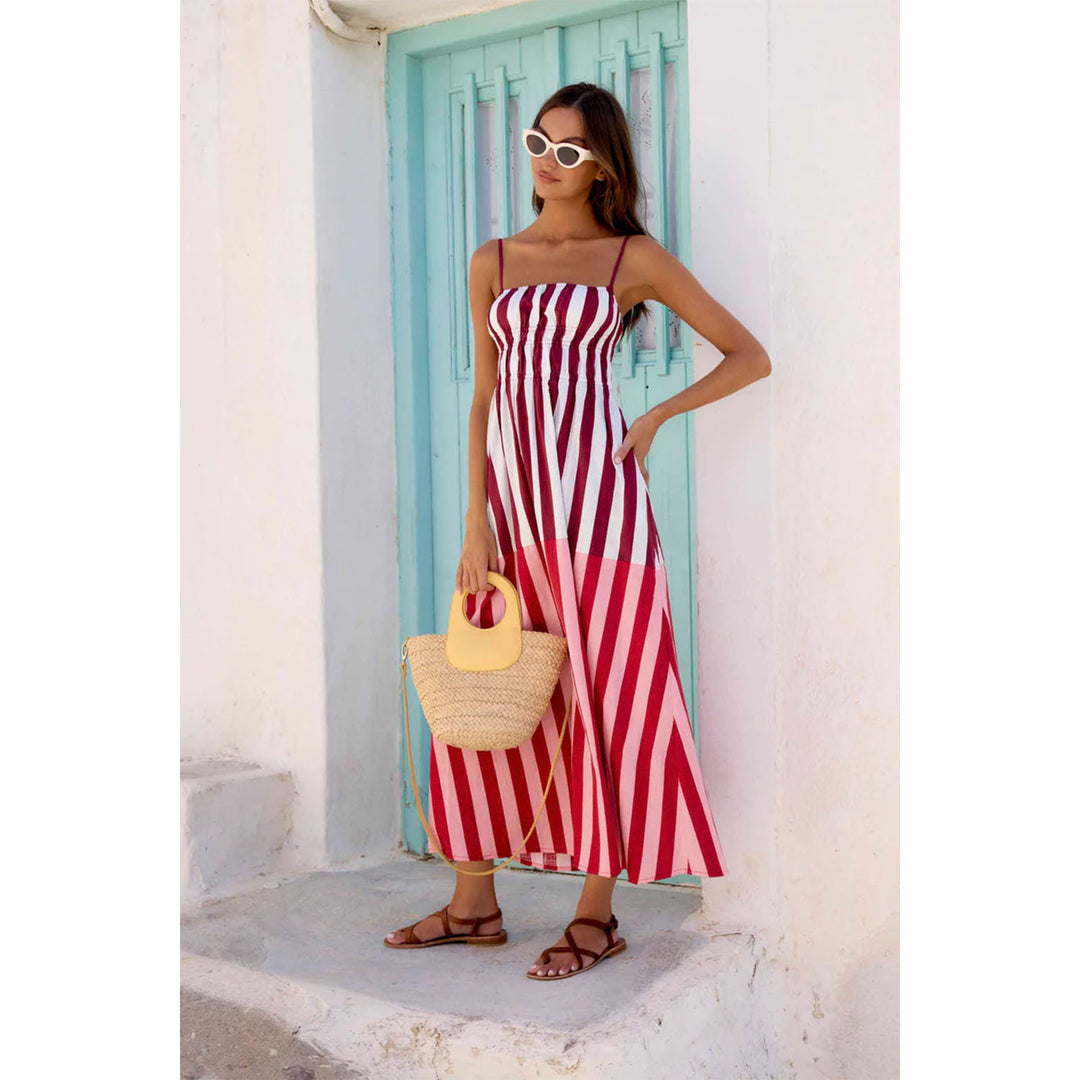 Damen Sommerliches Maxikleid mit schmalen Trägern und raffiniertem Streifenmuster R&B