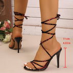 Damen High Heel Sandalen mit auffälligen Schnürungen und elegantem Design R&B