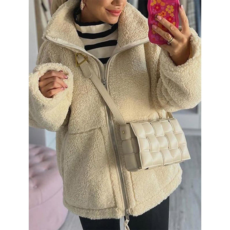 Damen Fleecejacke mit hochschließendem Kragen und Taschen R&B