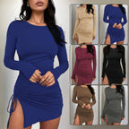 Damen Kleid mit langem Ärmel und seitlichem Raffung