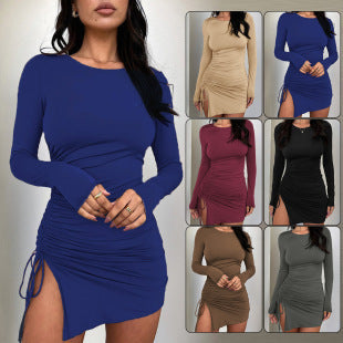 Damen Kleid mit langem Ärmel und seitlichem Raffung