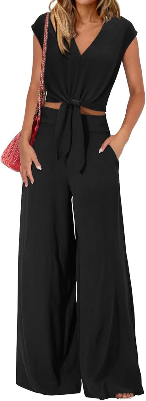 Damen Lockerer Jumpsuit mit Taillierung und weit geschnittenem Bein R&B