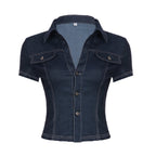 Damen Stylisches Jeanshemd mit taillierter Passform und kurzen Ärmeln R&B