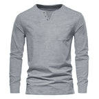 Herren nan R&Brnes Henley-Langarmshirt mit asymmetrischer Knopfleiste und Brusttasche R&B