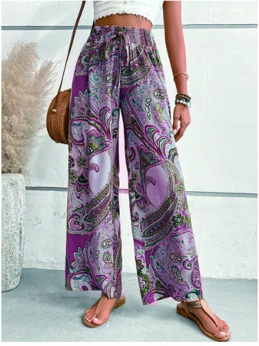 Damen Weite Pailletten-Hose mit elastischem Bund und floralem Muster R&B