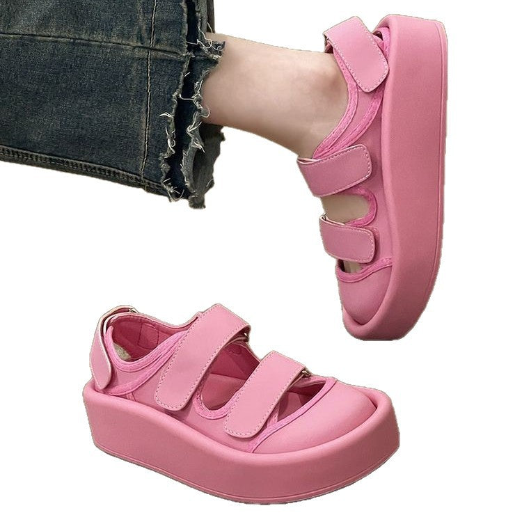 Damen bequeme Plateau-Sandalen mit verstellbaren Klettverschlüssen und rutschfester Sohle R&B
