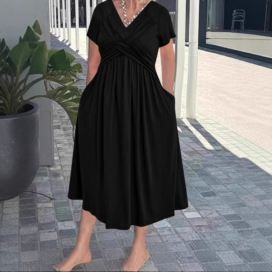 Damen Wickelkleid mit eleganter Faltenstruktur und kurzen Ärmeln