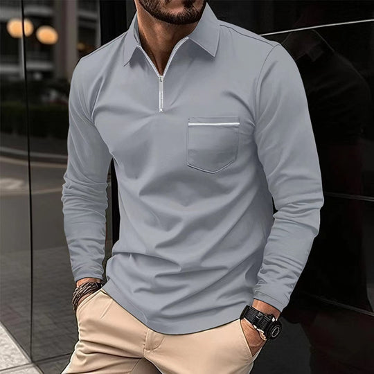 Herren Langarm-Hemd mit Reißverschluss und Brusttasche R&B