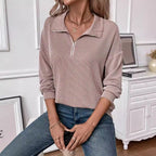 Damen lässiger Pullover mit Reißverschluss und gestreiftem Design R&B