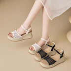 Damen Wedge-Sandalen mit elegantem Riemchen und luftiger Netzstruktur