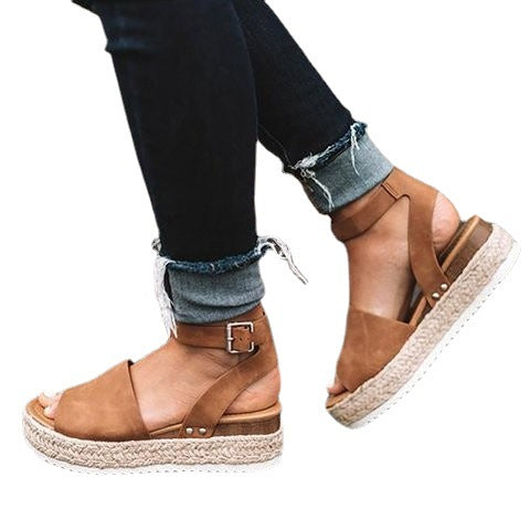 Damen Plateau-Sandalen mit verstellbarem Riemen und jute-artigem Boden R&B