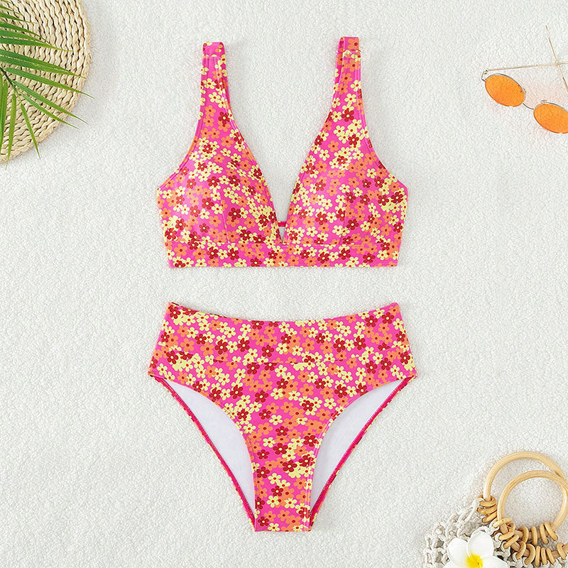 Damen Hochgeschnittener Bikini mit floralem Muster