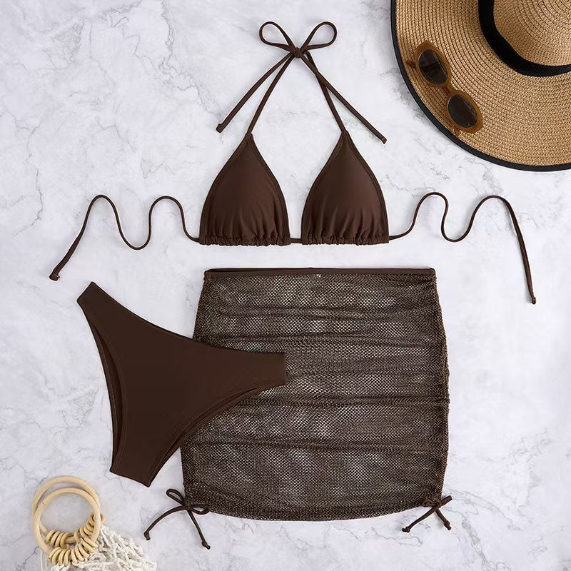 Damen Bikini-Set mit geflochtenem Rock und vielseitigem Triangel-Design R&B