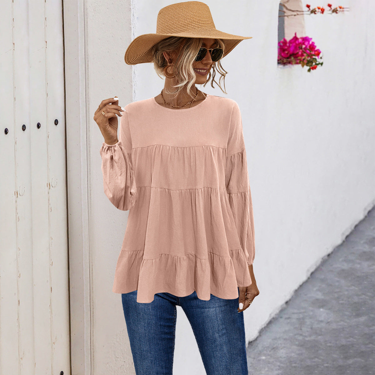 Damen lässige Tunika mit Rüschendetails und weitem Schnitt R&B