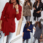 Damen taillierter Blazer mit Gürtel und praktischen Taschen R&B