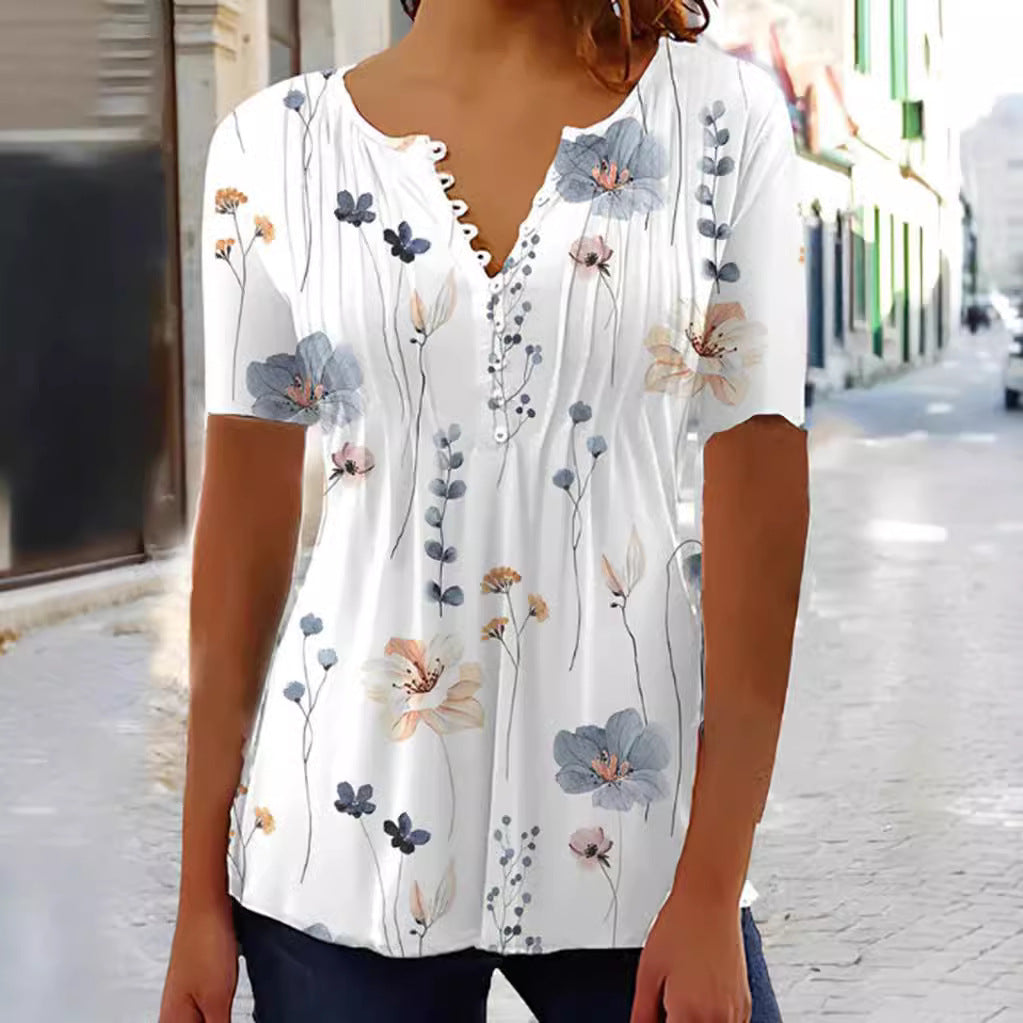 Damen Kurzarm Bluse mit floralem Design R&B