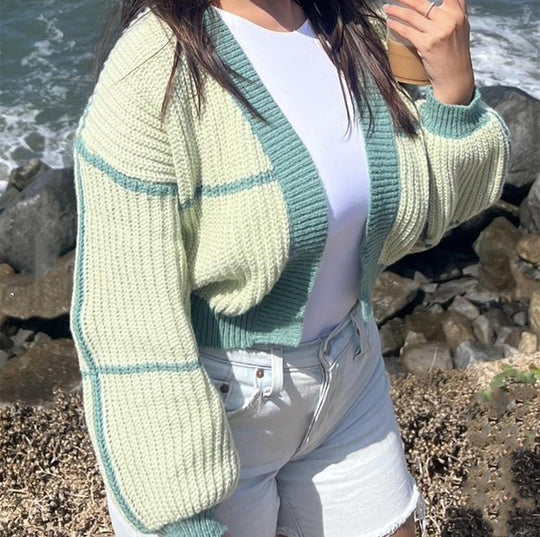 Damen lässiger Strickcardigan mit voluminösen Ärmeln und lockerer Passform R&B