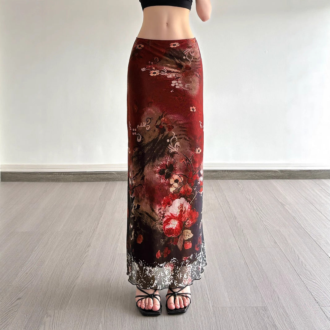 Damen Maxirock mit floralen Mustern und transparenter Spitze R&B