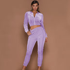 Damen Velours-Loungewear Set mit hochgeschlossener Jacke und elastischem Bund R&B