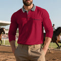 Herren nan langärmeliges Polohemd mit Kontrastkragen, Brusttasche und feinem Baumwollstretch R&B