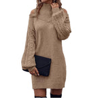 Damen Strickkleid mit schulterfreiem Design und dekorativem Zopfdetail R&B