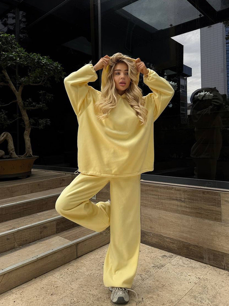 Damen Oversized Sweatset mit Kapuze und elastischen Bündchen R&B