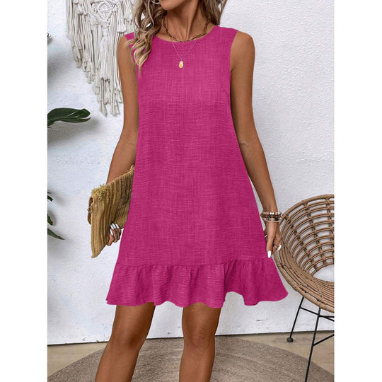 Damen Sommerkleid mit Rüschensaum und ärmellosem Design R&B