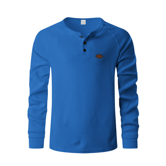 Herren nan strukturiertes Langarmshirt mit kurzer Knopfleiste, Raglanärmeln und dezenter Logo-Applikation R&B