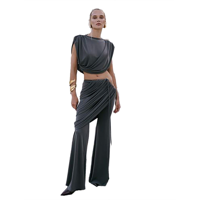 Damen Elegantes Set mit gerafftem Oberteil und weitem Bund R&B