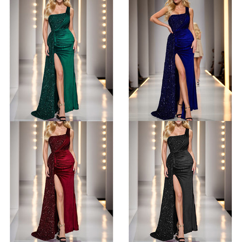 Damen Glamouröses Abendkleid mit asymmetrischem Schnitt und funkelnden Details R&B